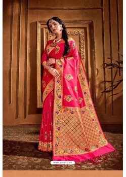 Fuchsia Latest Designer Party Wear Silk Wedding Sari