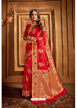 Red Latest Designer Party Wear Silk Wedding Sari