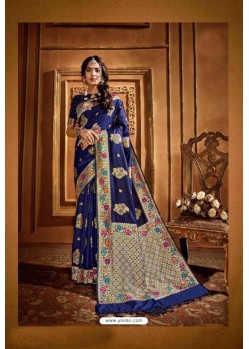 Royal Blue Latest Designer Party Wear Silk Wedding Sari