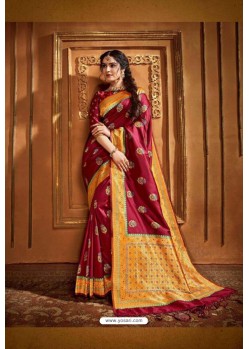 Wine Latest Designer Party Wear Silk Wedding Sari