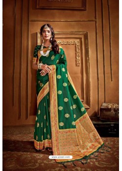 Dark Green Latest Designer Party Wear Silk Wedding Sari