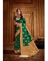 Dark Green Latest Designer Party Wear Silk Wedding Sari