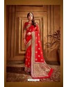 Tomato Red Latest Designer Party Wear Silk Wedding Sari