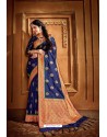 Dark Blue Latest Designer Party Wear Silk Wedding Sari