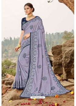 Lavender Latest Designer Party Wear Silk Wedding Sari