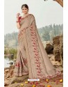 Beige Latest Designer Party Wear Silk Wedding Sari