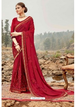 Maroon Latest Designer Party Wear Silk Wedding Sari