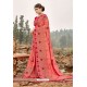 Peach Latest Designer Party Wear Silk Wedding Sari