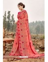 Peach Latest Designer Party Wear Silk Wedding Sari