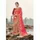 Beige And Orange Latest Designer Party Wear Silk Wedding Sari