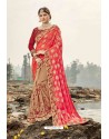 Beige And Orange Latest Designer Party Wear Silk Wedding Sari