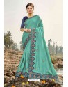 Aqua Mint Latest Designer Party Wear Silk Wedding Sari