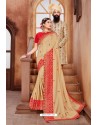 Beige Latest Designer Embroidered Party Wear Silk Wedding Sari