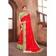 Red Latest Designer Embroidered Party Wear Silk Wedding Sari