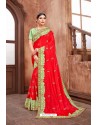 Red Latest Designer Embroidered Party Wear Silk Wedding Sari