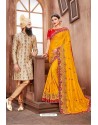 Yellow Latest Designer Embroidered Party Wear Silk Wedding Sari