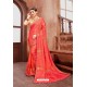 Peach Latest Designer Embroidered Party Wear Silk Wedding Sari