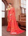 Peach Latest Designer Embroidered Party Wear Silk Wedding Sari