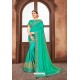 Aqua Mint Latest Designer Embroidered Party Wear Silk Wedding Sari