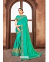 Aqua Mint Latest Designer Embroidered Party Wear Silk Wedding Sari