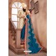 Teal Blue Latest Designer Embroidered Party Wear Silk Wedding Sari