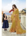 Mustard Latest Designer Embroidered Party Wear Silk Wedding Sari