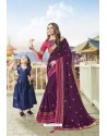 Purple Latest Designer Embroidered Party Wear Silk Wedding Sari