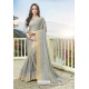 Silver Latest Designer Embroidered Party Wear Silk Wedding Sari