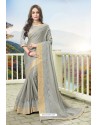 Silver Latest Designer Embroidered Party Wear Silk Wedding Sari