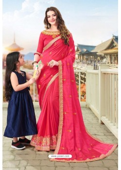 Dark Peach Latest Designer Embroidered Party Wear Silk Wedding Sari