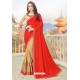 Red Latest Designer Embroidered Party Wear Silk Wedding Sari
