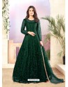 Dark Green Designer Embroidered Net Straight Salwar Suit