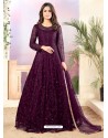 Purple Designer Embroidered Net Straight Salwar Suit