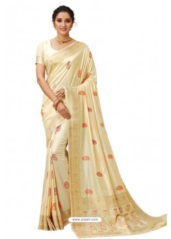 Cream Latest Designer Classic Wear Soft Silk Sari
