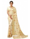 Cream Latest Designer Classic Wear Soft Silk Sari