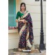 Navy Blue Designer Weaving Banarasi Silk Classic Wear Sari