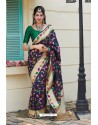 Navy Blue Designer Weaving Banarasi Silk Classic Wear Sari