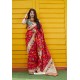 Red Designer Weaving Banarasi Silk Classic Wear Sari