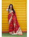 Red Designer Weaving Banarasi Silk Classic Wear Sari