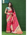 Hot Pink Designer Weaving Banarasi Silk Classic Wear Sari