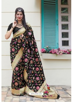 Black Designer Weaving Banarasi Silk Classic Wear Sari