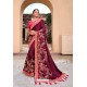 Wine Latest Designer Party Wear Satin Georgette Wedding Sari