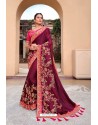 Wine Latest Designer Party Wear Satin Georgette Wedding Sari