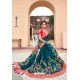 Teal Blue Latest Designer Party Wear Satin Georgette Wedding Sari