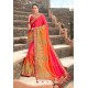 Dark Peach Latest Designer Party Wear Satin Georgette Wedding Sari