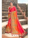 Dark Peach Latest Designer Party Wear Satin Georgette Wedding Sari