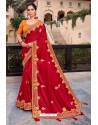 Crimson Latest Designer Party Wear Satin Georgette Wedding Sari