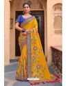 Yellow Latest Designer Party Wear Satin Georgette Wedding Sari