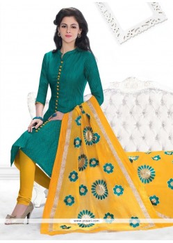 Picturesque Green Lace Work Jacquard Churidar Designer Suit