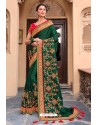 Dark Green Latest Designer Party Wear Satin Georgette Wedding Sari